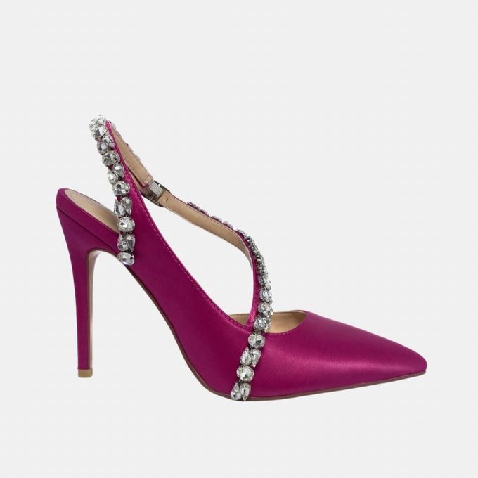 HERA pink cerise satin diamante sling back satin pointy heel Hera Shoes ...